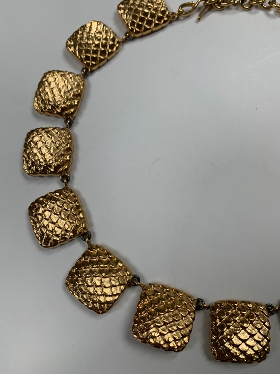 Vintage Givenchy Chunky Necklace in Gold squares … - image 5
