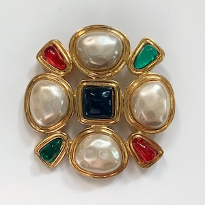 Rare vintage Maltese cross brooch with Gripoix style beads with faux pearls signed Carolee Chanelesque look Great gift