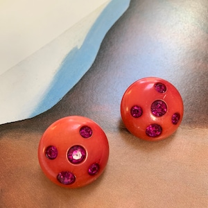 Large Lucite with magenta rhinestones Italian chunky mod retro earrings - Stunning Look - Perfect Gift