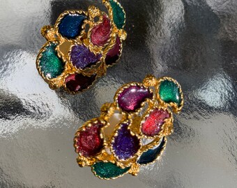 Vintage 90s Multicolor Enamel Earrings - Simply Stunning - Will Make a Fantastic Gift Statement Fashion Earrings