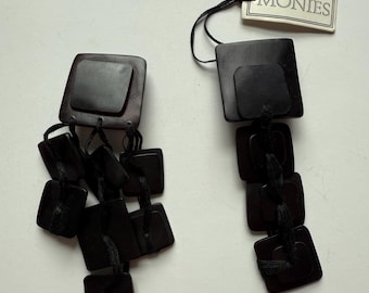 Avantgarde early Monies asymmetrical dangling modernist clip on earrings Signed statement earrings Still with its original tags