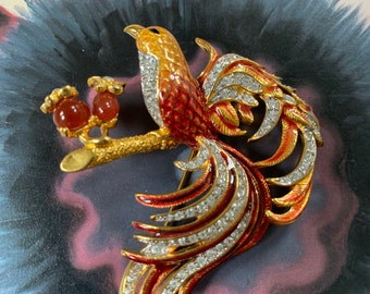 Large Nolan Miller Bird brooch with rhinestones and enamel - statement magical brooch great gift