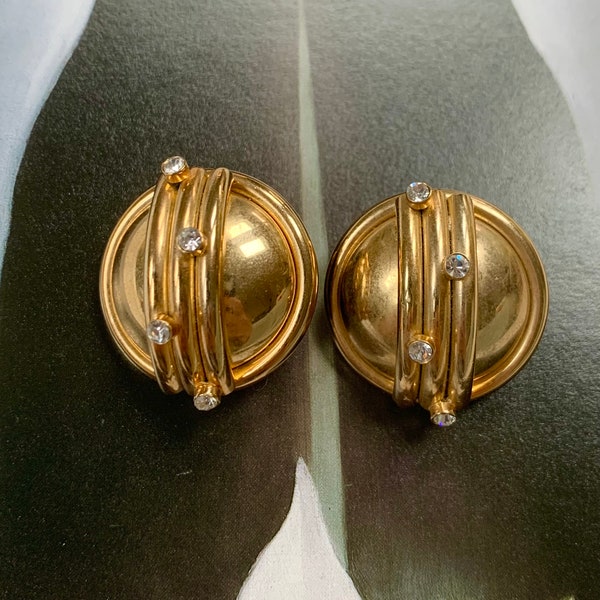 Modernist Style Sputnik shaped Rhinestone Gold Tone Metal Earrings - great statement earrings mid century modern MCM style