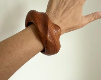 Unsigned Monies wooden modernist cuff bracelet Brown mod cuff Mid century modern
