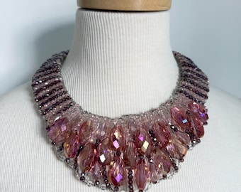 Stunning bib necklace in pink and blush tones Hand made