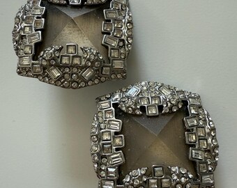Vintage Alexis Bittar white Carved Lucite Clip on Earrings with rhinestone details - A Classic Look