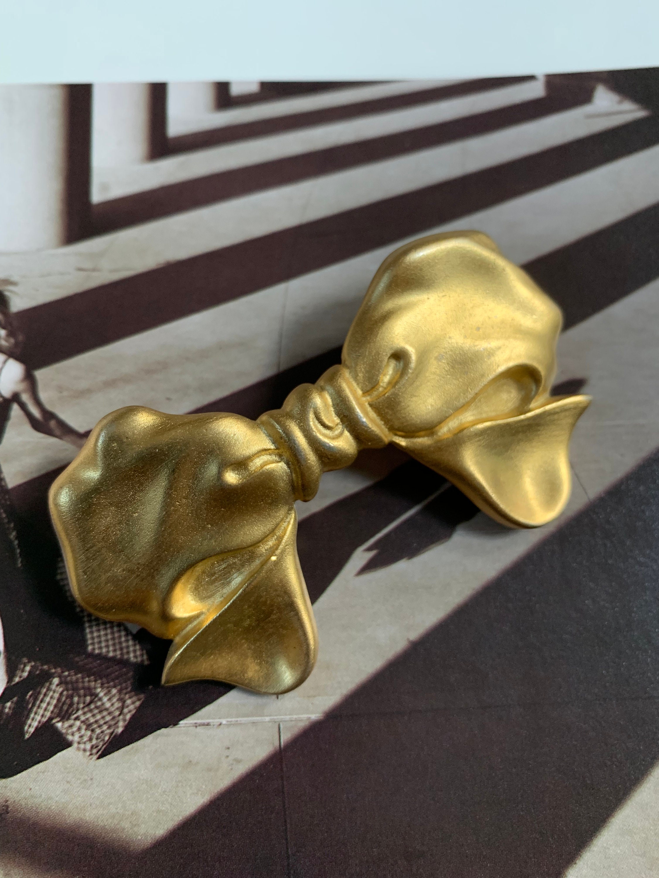 Vintage 80s Ribbon Shaped Barrettes Fun Bow Hair Clips 