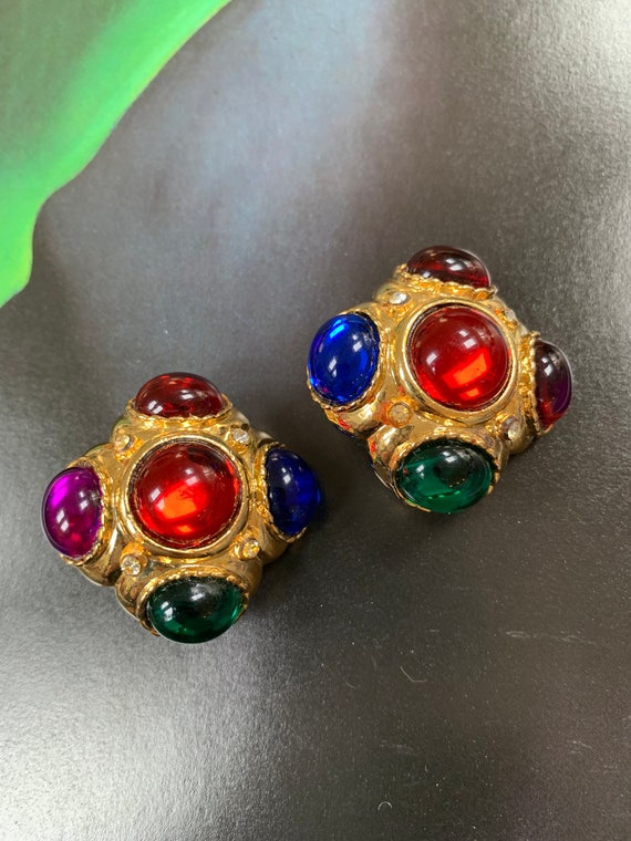 Gripoix style vintage earrings Multicolor statemen