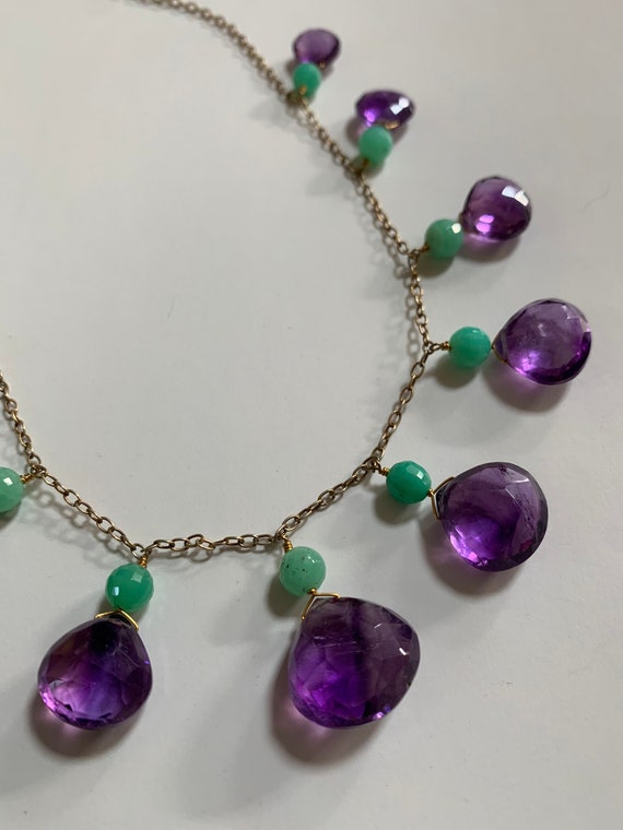 Vintage Silver Purple and Sea foam Bead Necklace