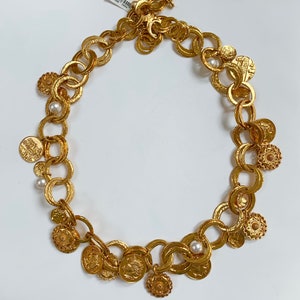 RARE NWT Vintage Oscar de la Renta coin necklace with pearls - 36 inches long - stunning vintage find Made in the USA