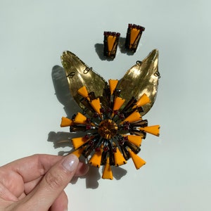 ZELDZAME Vrba-broche en oorbellen - Extra grote bloemenbroche met bijpassende clips - Een vintage set van museumkwaliteit