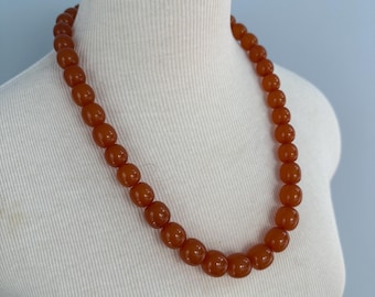 Vintage Baltic Amber Chunky Old Natural Graduated deep honey color round shape beads Necklace Soviet era hand made Statement jewelry