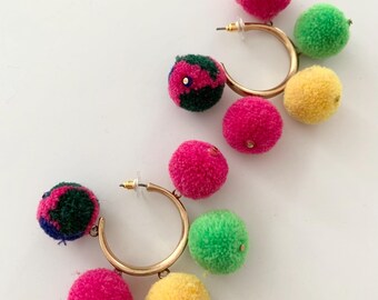 CUTE Summer-oorbellen met pompom in veelkleurige statement, leuke speelse stijl