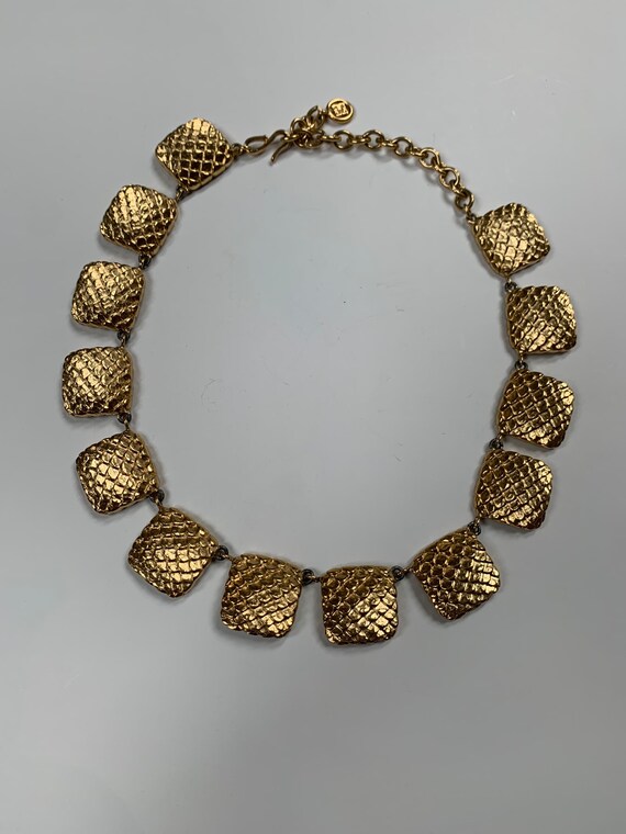 Vintage Givenchy Chunky Necklace in Gold squares … - image 2