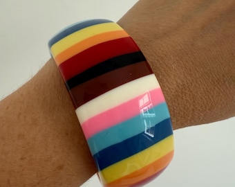 Vintage Carlos Sobral Cuff bracelet - multicolor pop art statement bracelet signed Sobral  - fun colors retro mod bangle