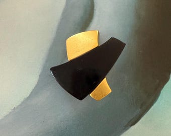 Vintage modernist Givenchy brooch - abstract modernist brooch in gold and black Statement jewelry Great gift French couture jewelry