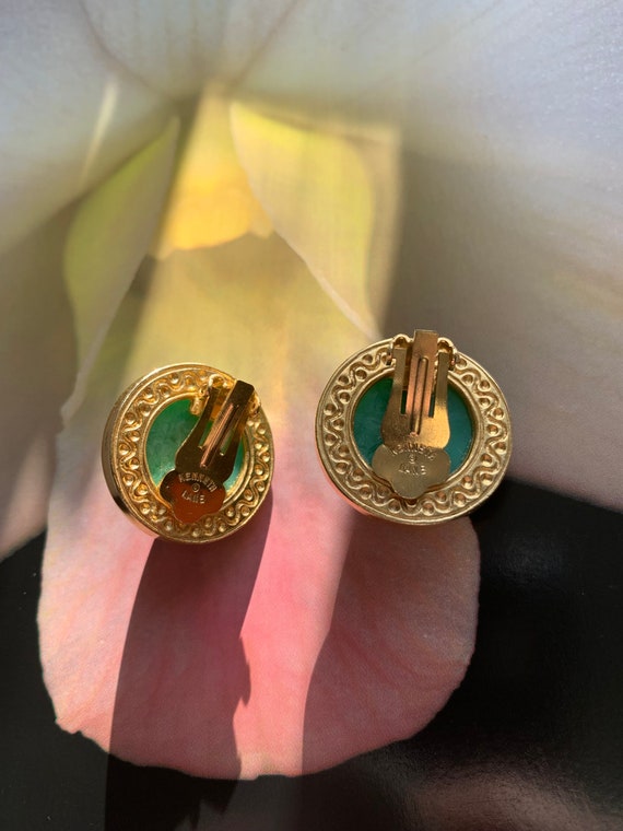 Vintage KJL Jade color and Gold Earrings - classi… - image 4