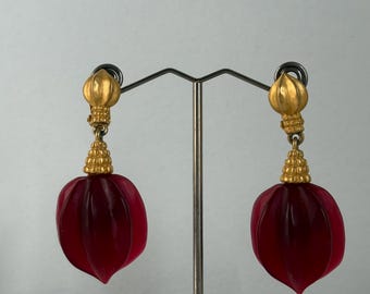 Vintage Karl Lagerfeld dangle earrings with deep cranberry beads Chanel era clip on Classic earrings
