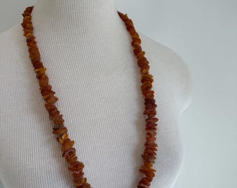 Vintage Baltic Amber Chunky Old Natural Graduated deep honey color chip shape beads Necklace Soviet era hand made Statement jewelry