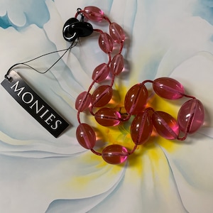 Monies vintage resin and cord necklace NWT in pink - Modernist European jewelry - statement modern minimalist necklace