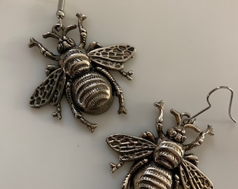 Large Bee Silver tone Earrings - Great Gift for a Bee Keeper or a Honey Lover Cute earrings for pierced ears