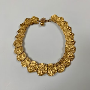 Vintage Kenneth Jay Lane Bib style necklace in matte gold tone Modernist jewelry Statement necklace