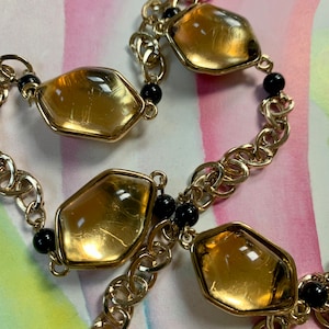 Gripoix style necklace with 4 yellow beads - great vintage statement necklace - gift for her