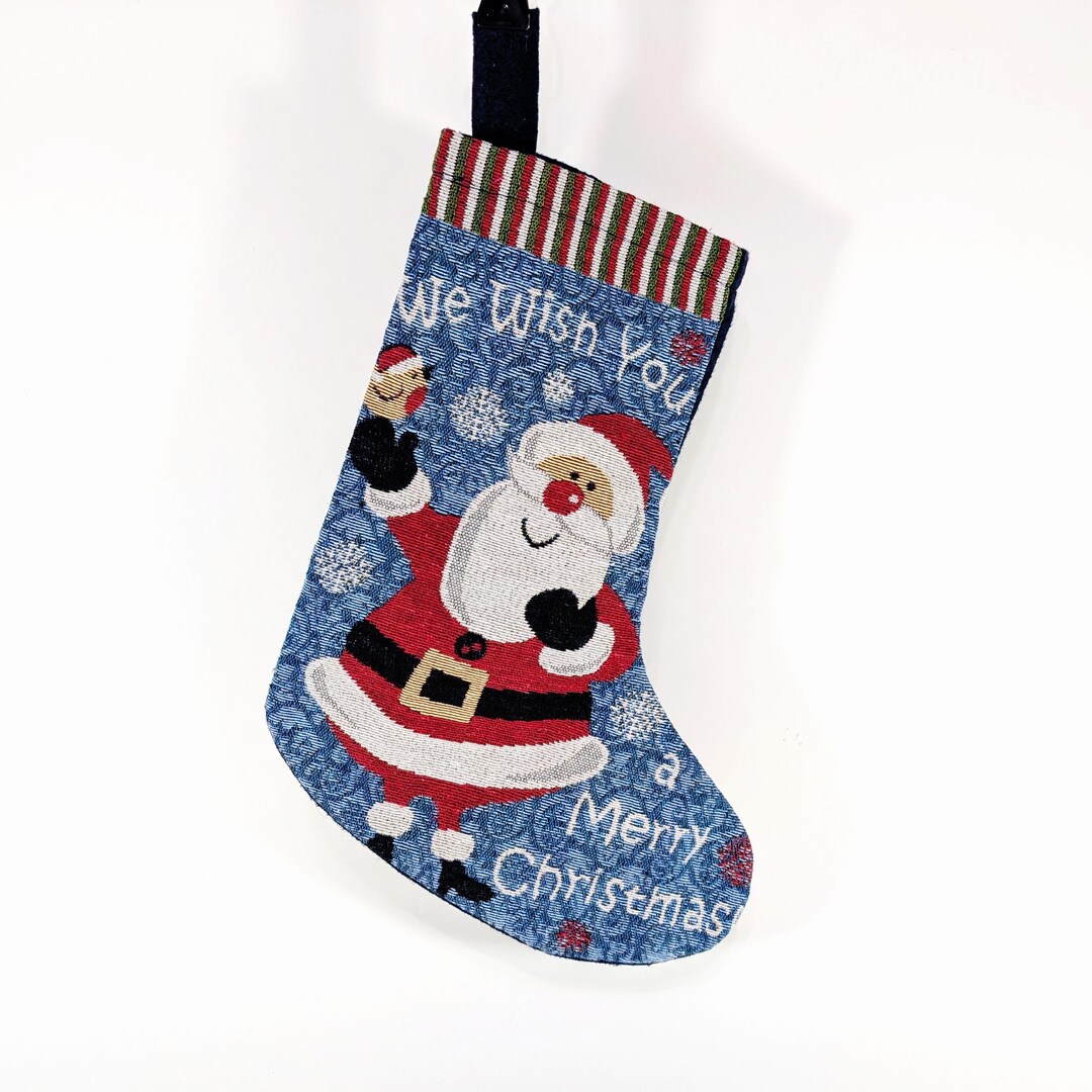 Vintage Country Club Christmas Stocking Woven Tapestry Felt Backing ...