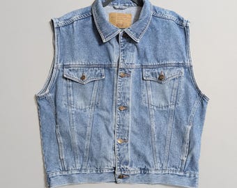 Vintage Denim Trucker Vest Gilet Sleeveless Jacket Medium Light Blue Wash Size L