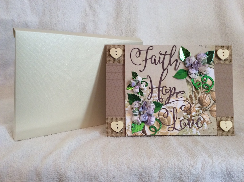 Handmade embellished Faith Hope Love Anniversary Card