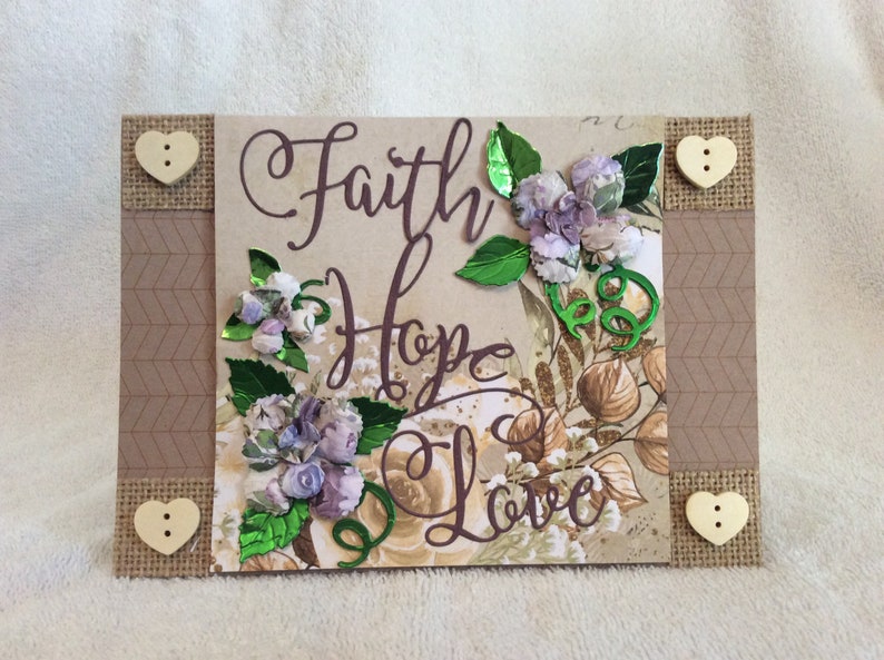 Handmade embellished Faith Hope Love Anniversary Card