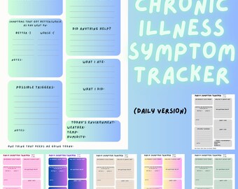 Chronic Illness or Chronic Pain Symptom Tracker- Printable PDF Daily Log for Pain, Fatigue, Weakness, Nausea, POTS, EDS, Autoimmune, Etc.