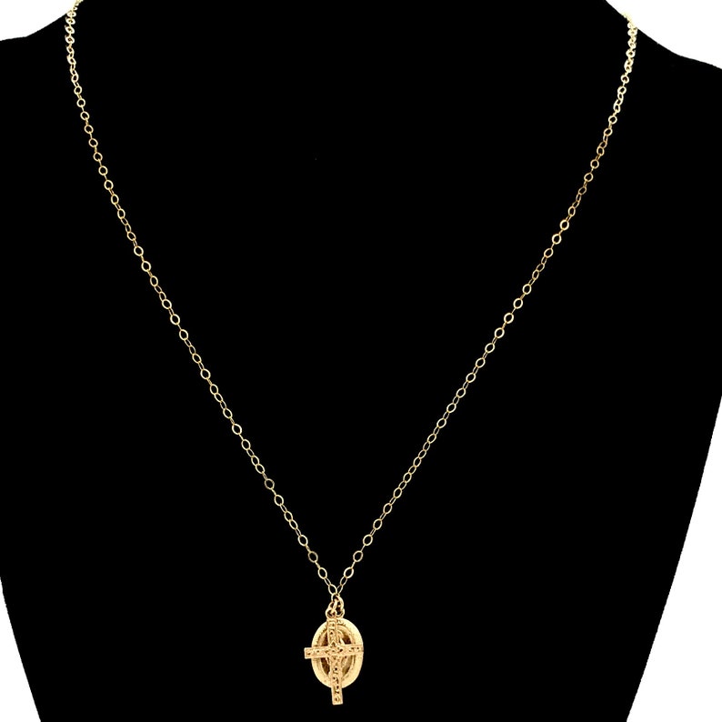 Elegant Jewelry Matinee Religious Necklace Dainty 14k Jewelry Vintage Layering Necklaces Mary /& Cross Gold Filled Necklace
