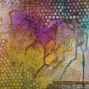 Abstract Geometric Art Print, Rainbow Artwork, Mixed Media, Collage