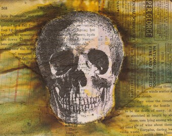 Skull art print, Abstract art print, Mixed media art, Halloween decor, Skull decor, Human skull