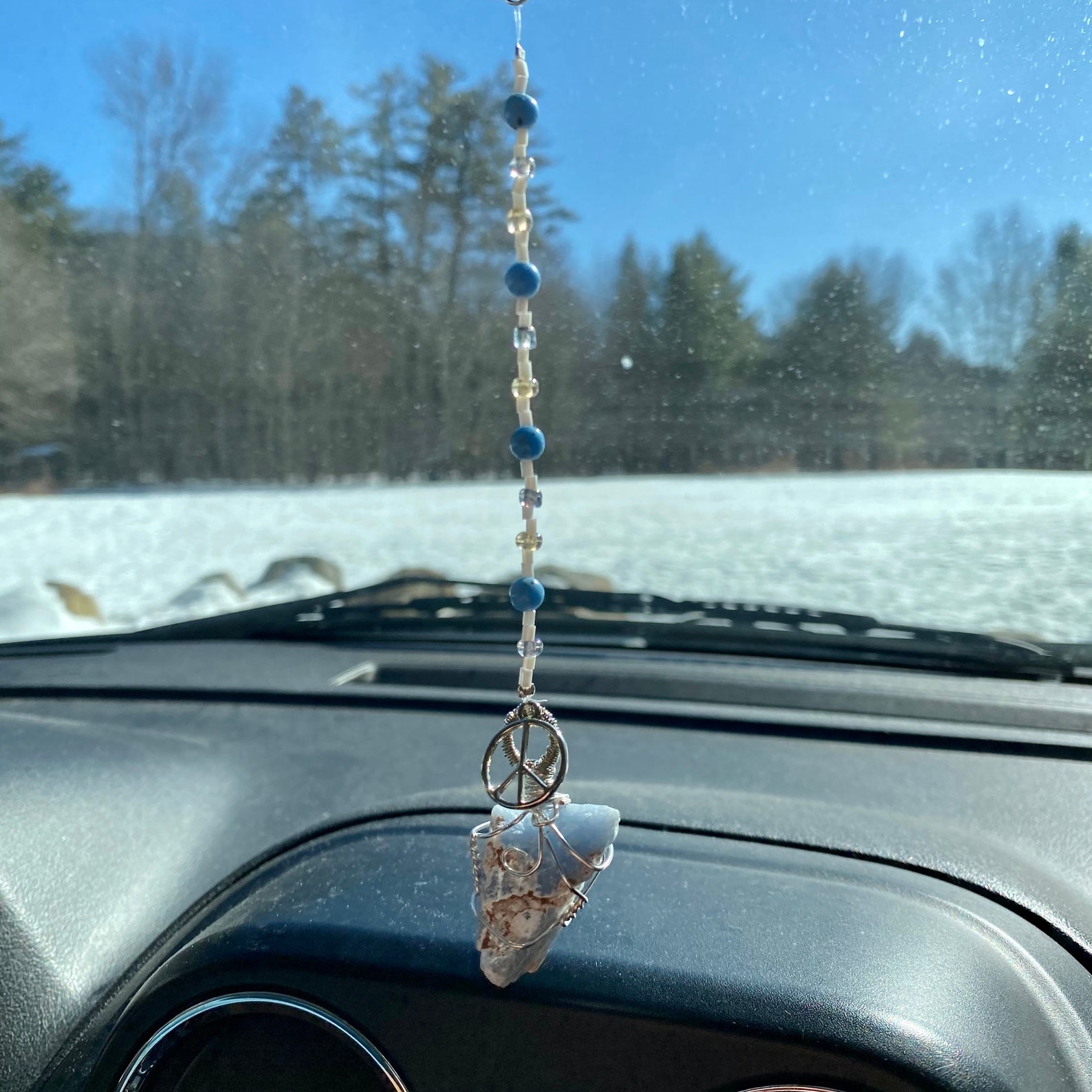 Angelite Car Charm Crystal Car Hanging Crystal Rearview Etsy