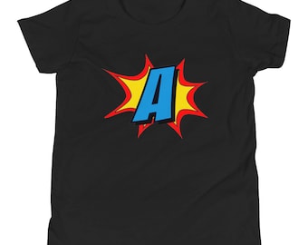Comic Hero Letter A Youth T-Shirt, Personalized Gift