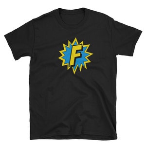 Camisa de super-herói em quadrinhos com letra F personalizada, camiseta, roupas para adultos, designs de camisas, ideias para presentes