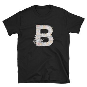 Monograma floral da natureza, letra B, camiseta, roupas para adultos, designs de camisas, ideias para presentes