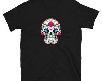 Camiseta Caveira Mexicana: Dia de los Muertos Rosa Vermelha Unissex