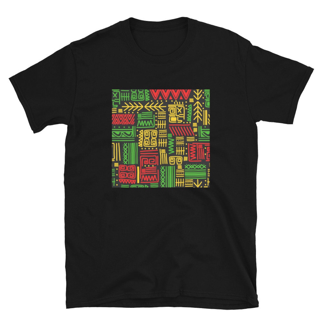 African Mud Cloth Red Black Green, T Shirt, Adult Clothing, Shirt