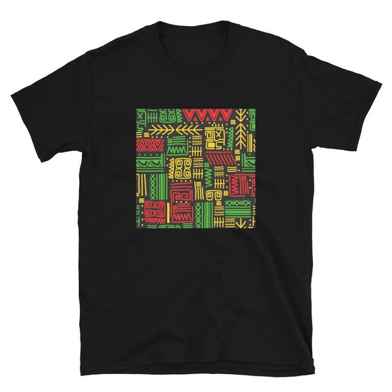 African Mud Cloth Red Black Green, T Shirt, Adult Clothing, Shirt