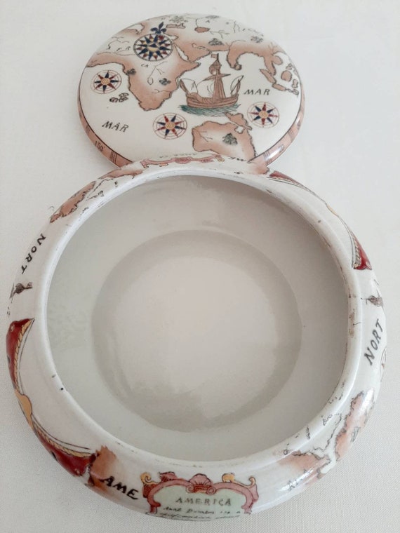Porcelain Ceramic Round Painted Worldmap Trinket … - image 5