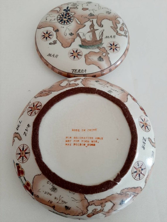Porcelain Ceramic Round Painted Worldmap Trinket … - image 6