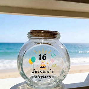 Personalized Birthday Wishes Glass Jar, Custom 16th birthday Gift, Message Holder, Keepsake Storage, Party Decor