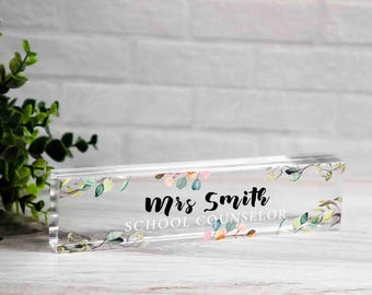 Personalized Nameplate for School Counselor or any title, Custom Name Wedge, Desk Sign, Office Job Title Desk Bar Clear Name Plate