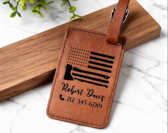 Personalized luggage tag for Firefighter, Custom Engraved Vegan Leather ID Tag for Suitcase, Bag