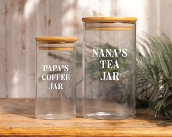Personalized Glass Jar for Grandma Grandpa, Custom Nana's Tea Jar, Papa's Coffee Storage Jar, Unique Gift