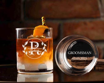 Personalized Whiskey Glasses, Custom Engraved Rocks Glass, Monogram Proposal Gift for Men, Groomsmen, Best Man