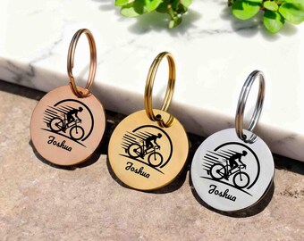 Personalized Cycling keychain tag, bag charm with name, Custom Bicycle Bike Enthusiasts Bikers Cyclists Gift